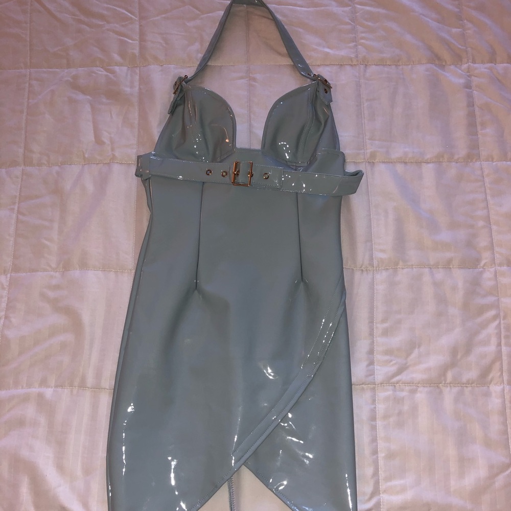 Baby blue latex mini dress